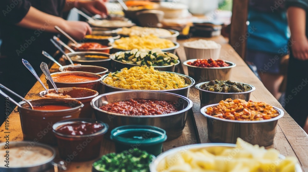 Fototapeta premium Vibrant array of toppings on rustic table invites creativity in