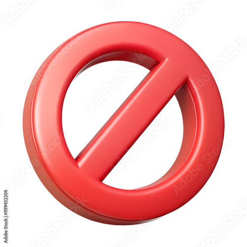 Red Prohibition sign 3D Icon at the white background. Do Not Symbol. Plastic cartoon style