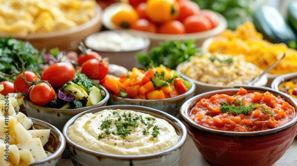 Colorful array of fresh dishes showcasing vibrant ingredients an Colorful array of fresh dishes showcasing vibrant ingredients an