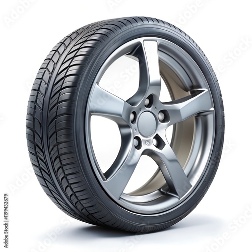 Alloy wheel with tire on white background