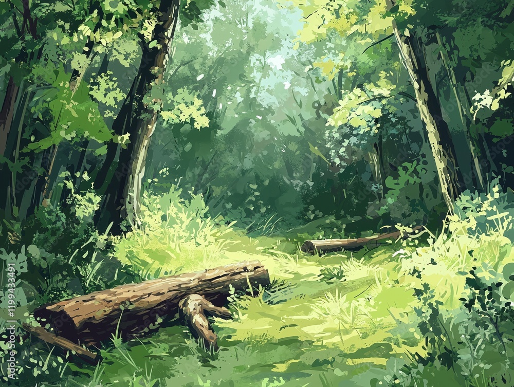 Serene Summer Forest Path Sunlight Through Trees Lush Greenery Serene Summer Forest Path Sunlight Through Trees Lush Greenery
