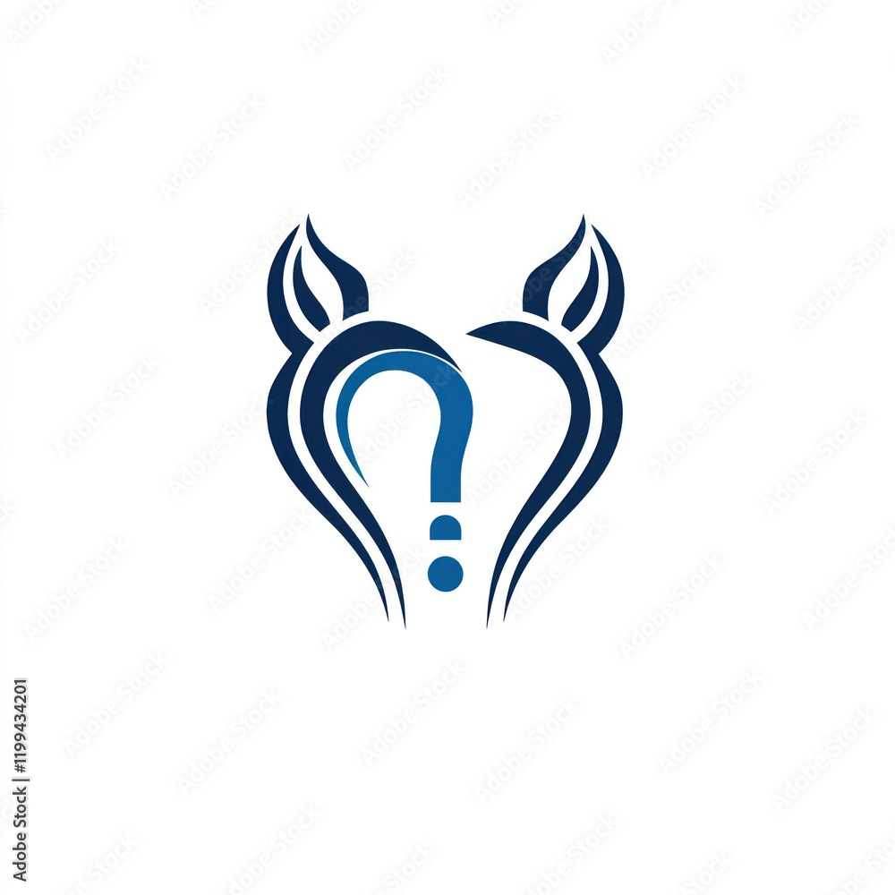 Stylized fox face with blue question mark inside, logo design concept, on white