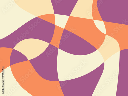 Abstract multicolored pastel organic mosaic illustration design background. Colors: Astra, orange, light plum or magenta, and bleach white.