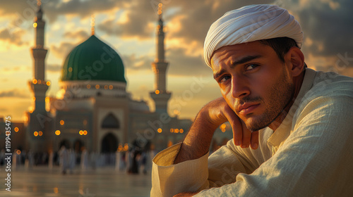 Devotion and faith: A man in prayer during the holy month of Ramadan. photo