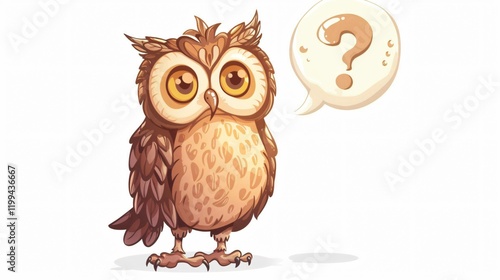 Adorable Cartoon Owl with Question Mark in Speech Bubble for Visual Communication