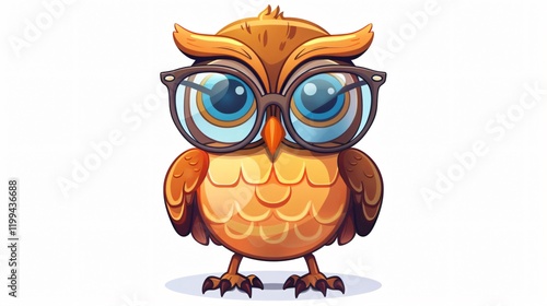 Cute Cartoon Owl Choosing New Glasses Isolated on White Background