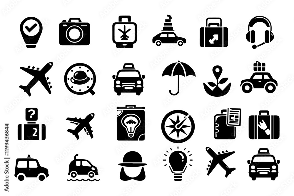 Fototapeta premium Minimalist Icons for Travel and Transportation