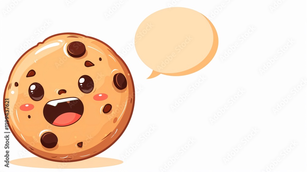 Obraz premium Cute Kawaii Cookie with Speech Bubble Cartoon Illustration