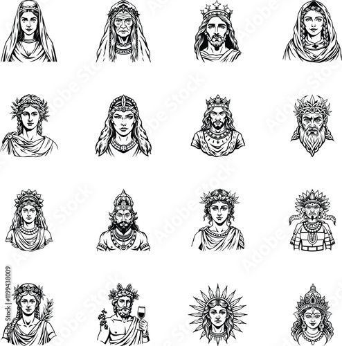 Bundle of Vintage Style Deity Illustrations 
