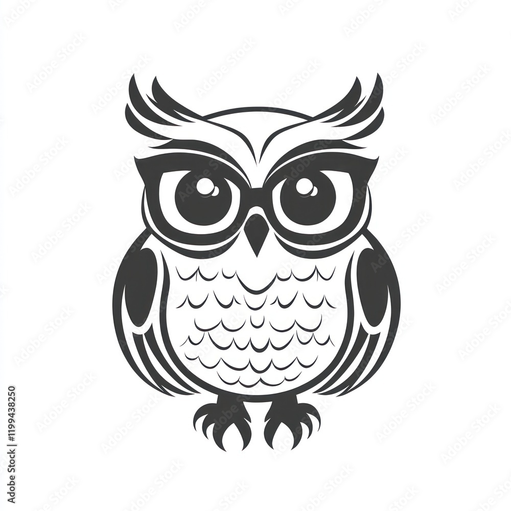 Owl with glasses, simple cartoon illustration, mascot, logo, vector art, isolated Owl with glasses, simple cartoon illustration, mascot, logo, vector art, isolated
