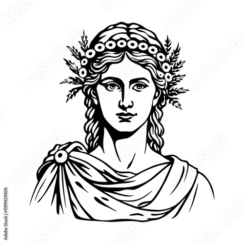 A vintage style illustration of ceres goddess