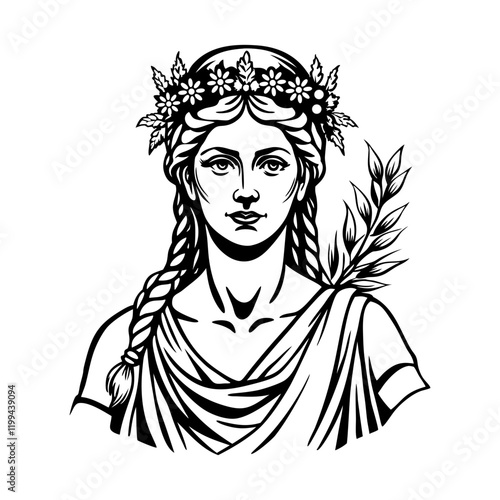 A vintage style illustration of demeter goddess portrait