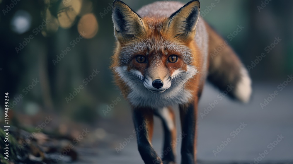 Obraz premium A sly fox walking cautiously, its fur vibrant against the plain white,