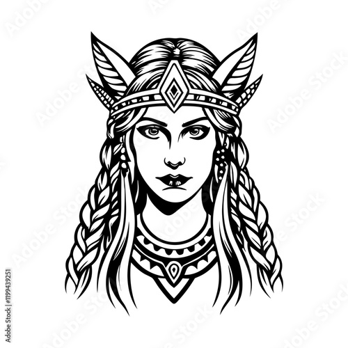 Frigg queen goddess illustration in vintage style