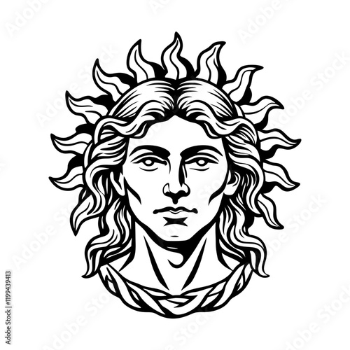 A vintage style illustration of helios god photo