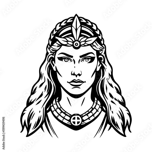 Idun goddess portrait illustration in vintage style