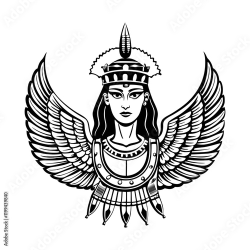 Isis goddess illustration in vintage style