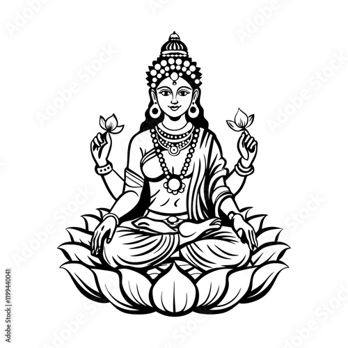 A vintage illustration of lakshmi hindu goddess