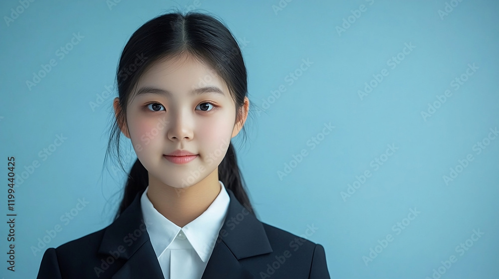 Korean high school girl wearing a traditional school uniform, with a neat and tidy appearance. Korean student profile picture Korean high school girl wearing a traditional school uniform, with a neat and tidy appearance. Korean student profile picture