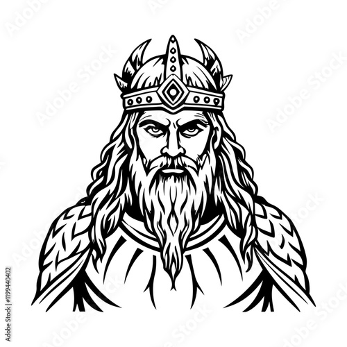 A vintage style illustration of ancient njord god