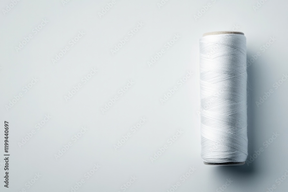 Minimalist white spool on soft gray background, emphasizing simp Minimalist white spool on soft gray background, emphasizing simp