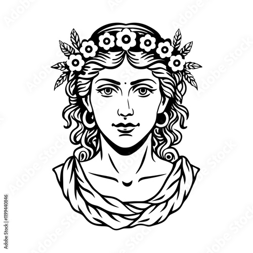 Persephone goddess illustration in vintage style
