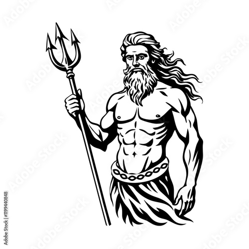 Poseidon god illustration in vintage style