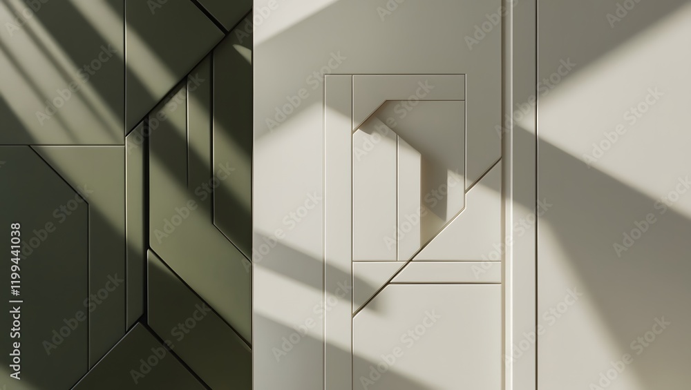 Obraz premium Green and White Geometric Pattern Background with Subtle Shadows