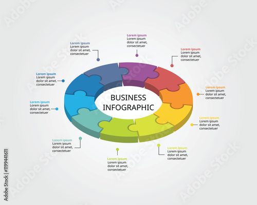 Jigsaw template with number for infographic for presentation for 10 element