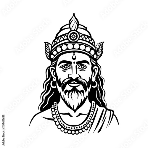 Vayu god portrait illustration in vintage style