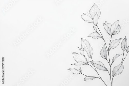 Delicate line art of floral elements elegantly arranged on minim photo