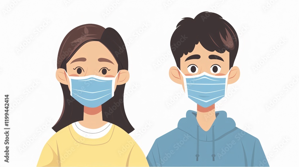 Asian Man and Woman Wearing Medical Masks Isolated on White Background for Health Concept Asian Man and Woman Wearing Medical Masks Isolated on White Background for Health Concept