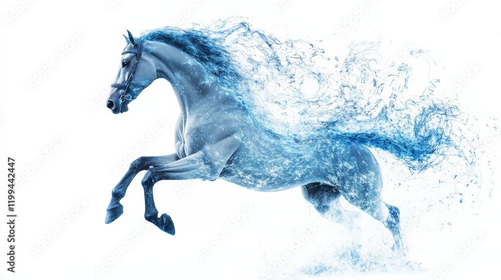 Obraz premium A stallion rearing up on its hind legs, isolated on a bright white background,