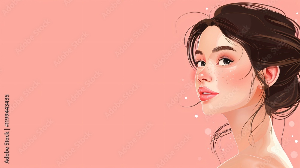 Glowing Beauty: Woman with Healthy Skin on Pink Background Glowing Beauty: Woman with Healthy Skin on Pink Background