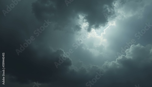 Fototapeta Naklejka Na Ścianę i Meble -  Overcast sky with dense storm clouds and bluish gray light, somber and foreboding, Wide Shot, Daytime