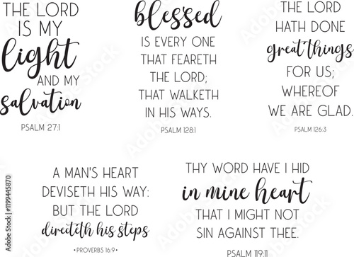 Encouraging Bible Verses Bundle, Biblical Christian quotes set, Psalm vector illustration