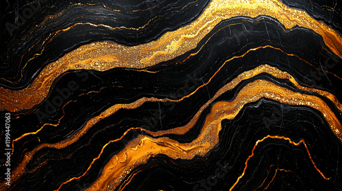 Black and Gold Abstract Luxury Texture: Elegant Swirls and Glitter Background photo