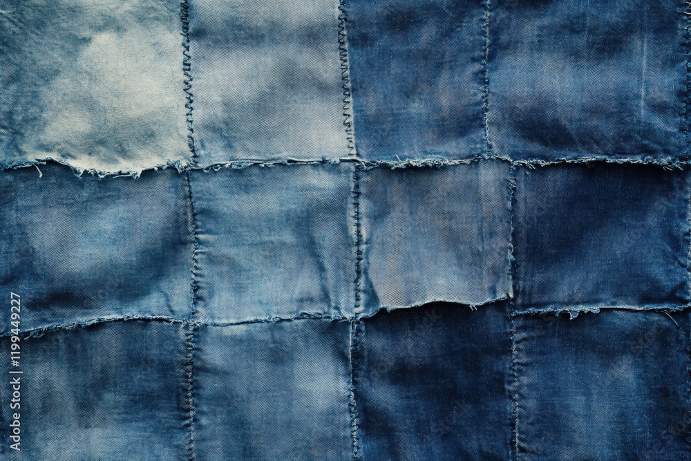 Rustic Blue Denim Patchwork Fabric Texture Background Rustic Blue Denim Patchwork Fabric Texture Background