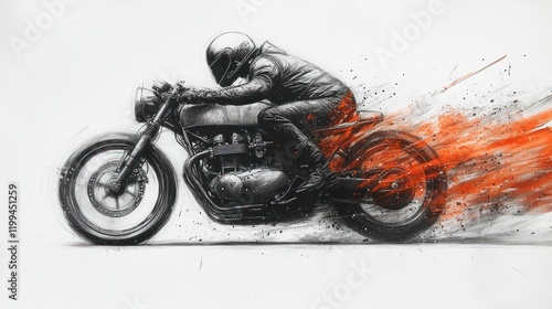 Motorcycle rider speeding, orange motion blur. photo