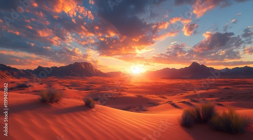 Vast Desert at Sunset with Vibrant Colors - Generative AI