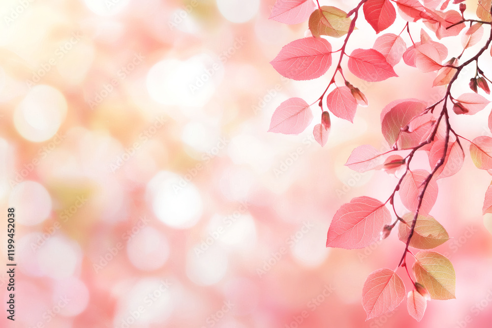 Fototapeta premium Soft pink leaves gently sway against dreamy bokeh background, creating romantic and serene atmosphere. This captures essence of nature beauty and tranquility