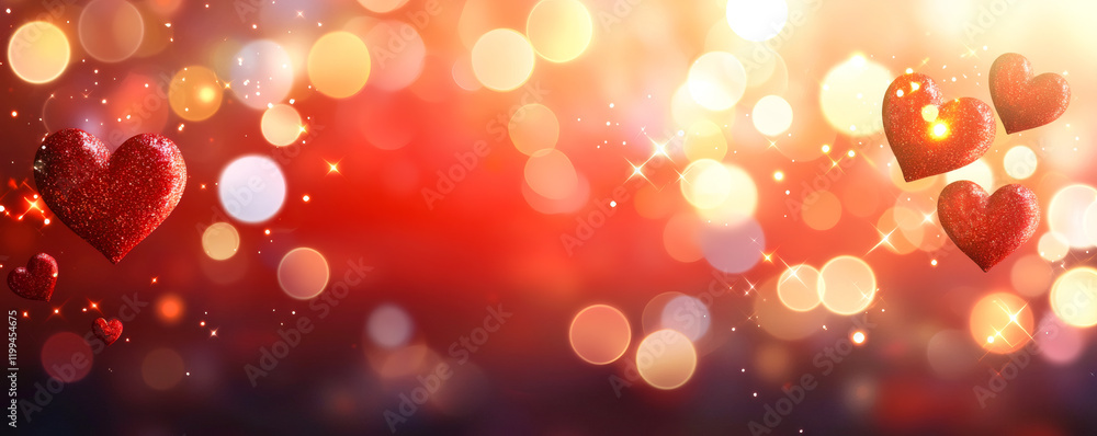 Shimmering red hearts on sparkling background create romantic atmosphere, perfect for Valentine Day celebrations and love themed events Shimmering red hearts on sparkling background create romantic atmosphere, perfect for Valentine Day celebrations and love themed events