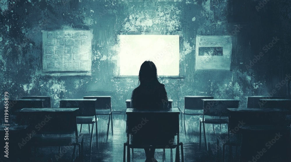 Student in a classroom working on a laptop with a projection screen displaying a map. Educational environment, focused learning, technology integration, modern teaching. Generative AI Student in a classroom working on a laptop with a projection screen displaying a map. Educational environment, focused learning, technology integration, modern teaching. Generative AI