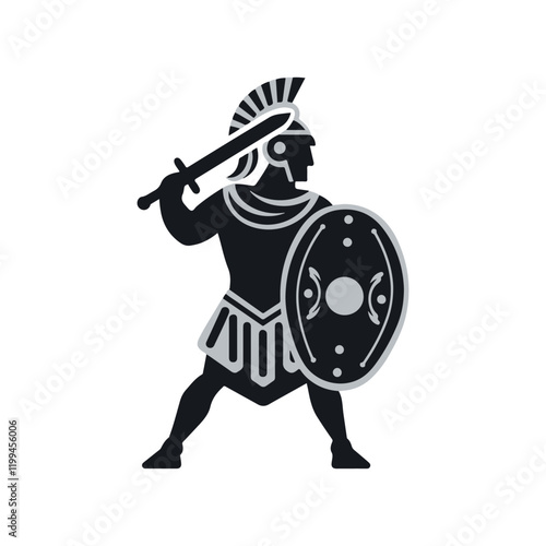 gladiators soldier spartan warrior cartoon character with helmet logo icon silhouette vector art flat design illustrations