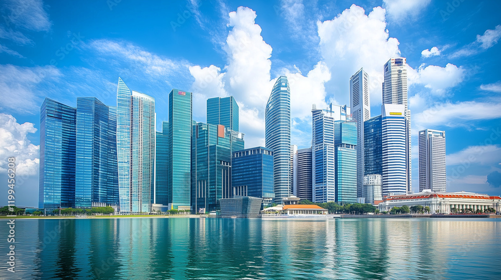 Fototapeta premium 近代的な高層ビル群と熱帯植物が調和する都市風景