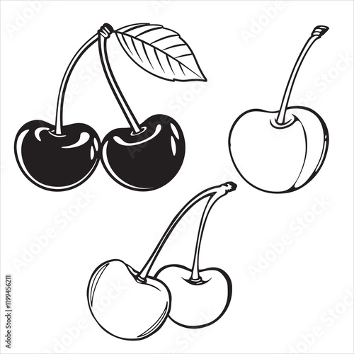 set of vector cherry fruits silhouette