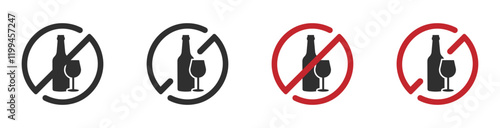 No alcohol vector signs set. Alcohol prohibited vector icons