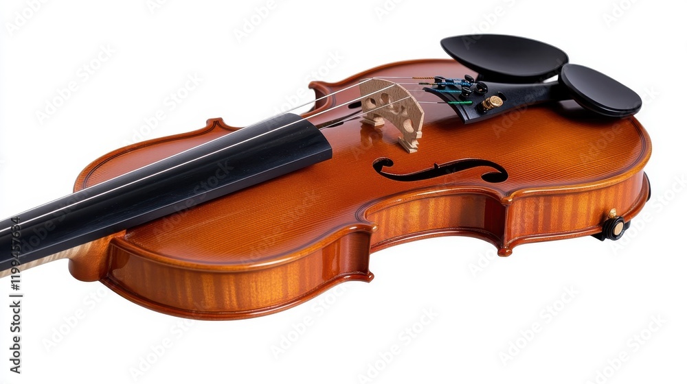 Vibrant wooden violin resting elegantly on a smooth surface Vibrant wooden violin resting elegantly on a smooth surface