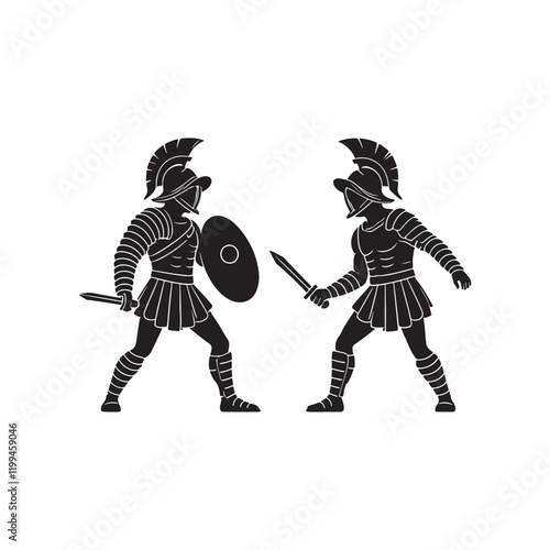 gladiators soldier spartan warrior cartoon character with helmet logo icon silhouette vector art flat design illustrations