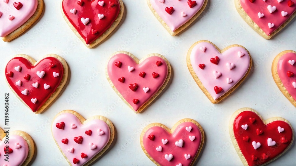 Valentine's Day Heart Cookies Flat Lay - Sweet Treats Valentine's Day Heart Cookies Flat Lay - Sweet Treats